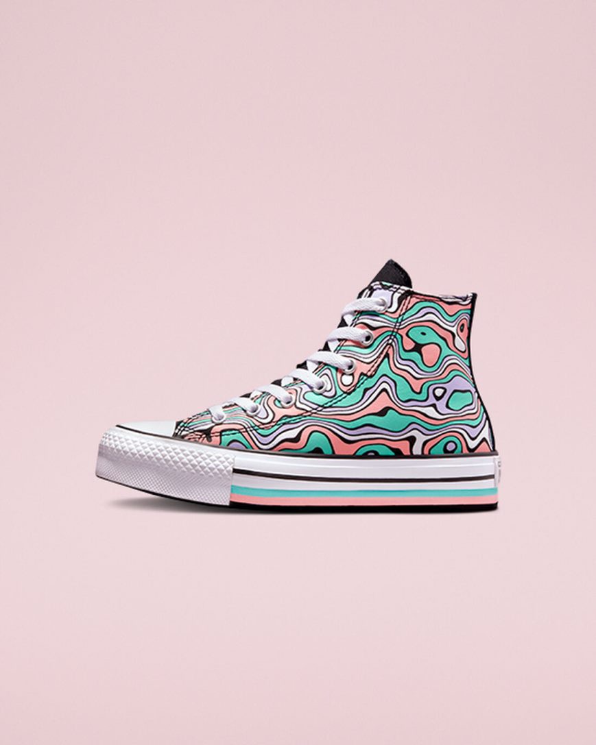 Dívčí Boty Na Platformy Converse Chuck Taylor All Star Lift Color Swirl Vysoké Světle Tyrkysové Koralove | CZ JZRO25